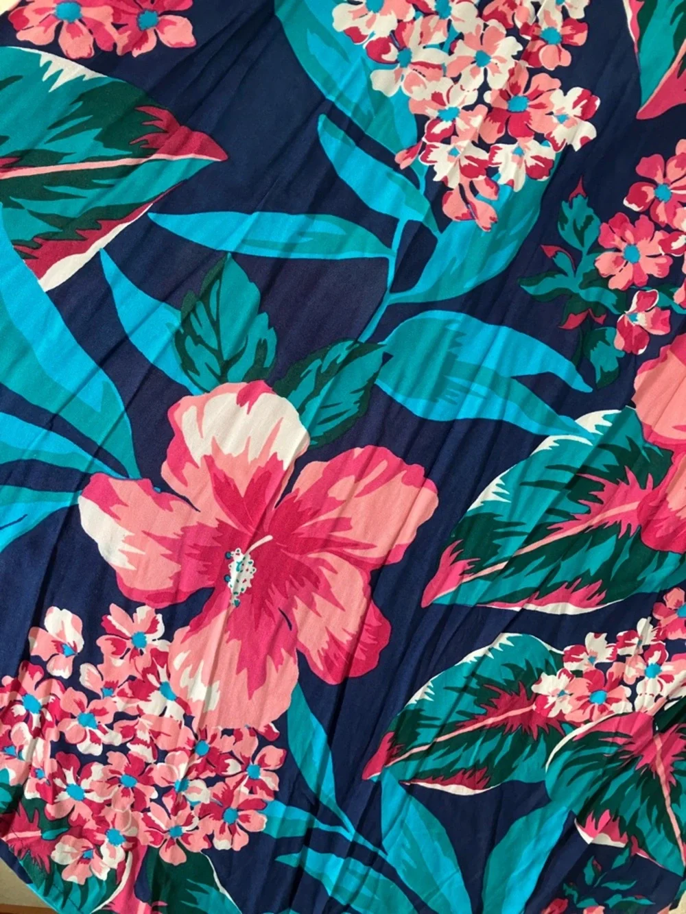 AVENUE Plus Size Tropical Wide Leg Cullotte Pants Navy Island Floral Resort Chic